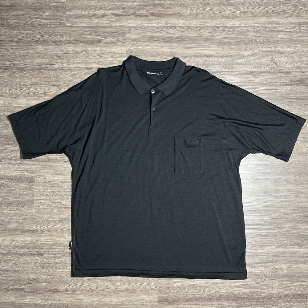 Icebreaker Cool-Lite Merino Pocket Polo Men's XL Black Raglan Wool Blend EUC